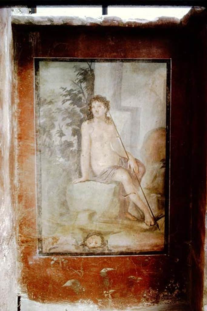 II.2.2 Pompeii. 1966. Room “k”, painting on east wall of summer dining room. Photo by Stanley A. Jashemski.
Source: The Wilhelmina and Stanley A. Jashemski archive in the University of Maryland Library, Special Collections (See collection page) and made available under the Creative Commons Attribution-Non Commercial License v.4. See Licence and use details.
J66f0263