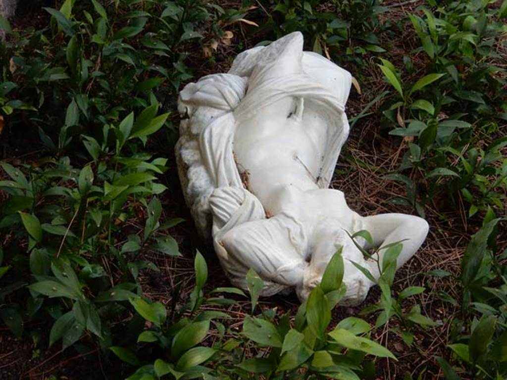 II.2.2 Pompeii. May 2016. Room “l”, garden.
Statue of Hermaphrodite found near the wall at the south end of the garden. Photo courtesy of Buzz Ferebee.