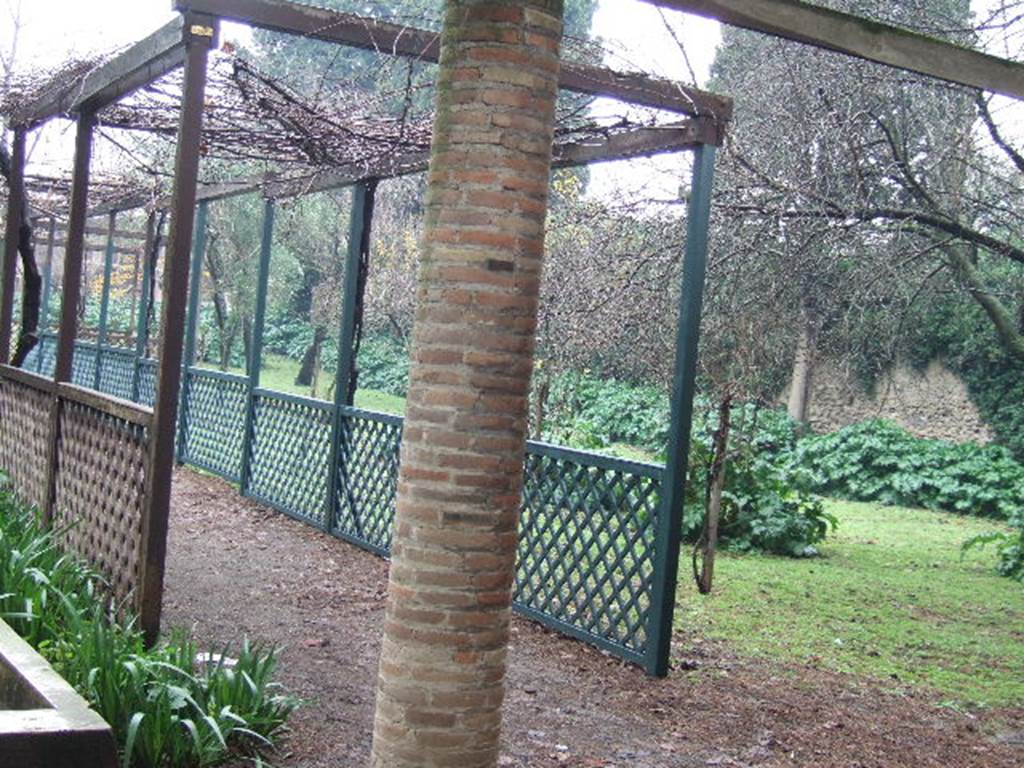 II.2.2 Pompeii. December 2005. Room “l”, garden. Looking north along east side of garden.
According to Garcia y Garcia, due to the 1943 bombing, also destroyed were the plaster casts of the tree-roots from the garden.
See Garcia y Garcia, L., 2006. Danni di guerra a Pompei. Rome: L’Erma di Bretschneider. (p.45-47)
According to Jashemski, cavities in the soil along the channel showed that there had been a long arboured passageway on each side of it.
Paralleling the vine-covered passageways were rows of root cavities.
Spinazzola gave no measurements but he reported that the cavities nearest the side walls were those of the roots of large shade trees.
Next came rows of smaller trees or shrubs.
See Jashemski, W. F., 1993. The Gardens of Pompeii, Volume II: Appendices. New York: Caratzas. (p. 78-83)