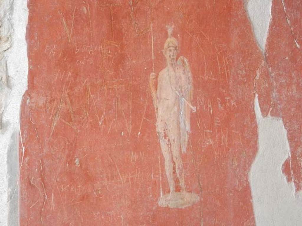 II.2.2 Pompeii. May 2016. Room “b”, detail of painted warrior from west end of south wall. Photo courtesy of Buzz Ferebee.