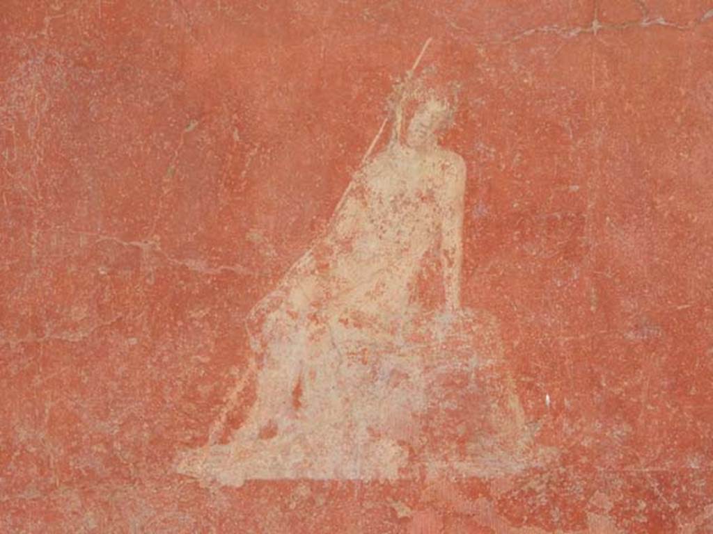 II.2.2 Pompeii. May 2016. Room “b”, detail of painted figure in centre of west wall. Photo courtesy of Buzz Ferebee.