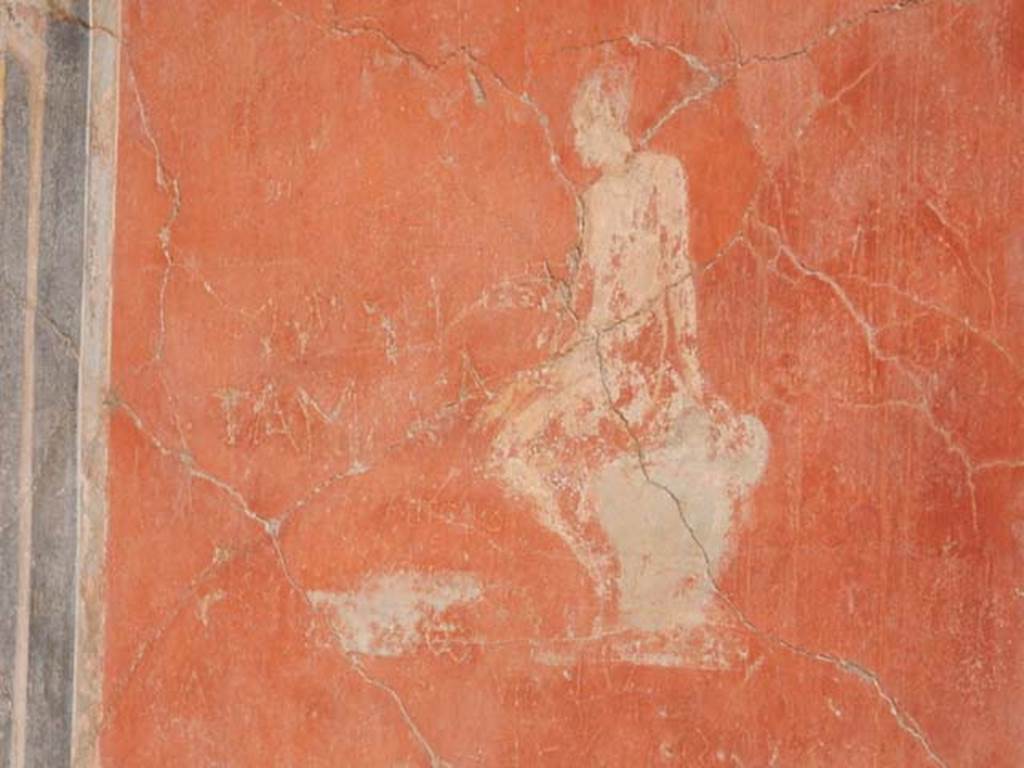 II.2.2 Pompeii. May 2016. Room “b”, detail of painted figure in centre of north wall.
Photo courtesy of Buzz Ferebee.