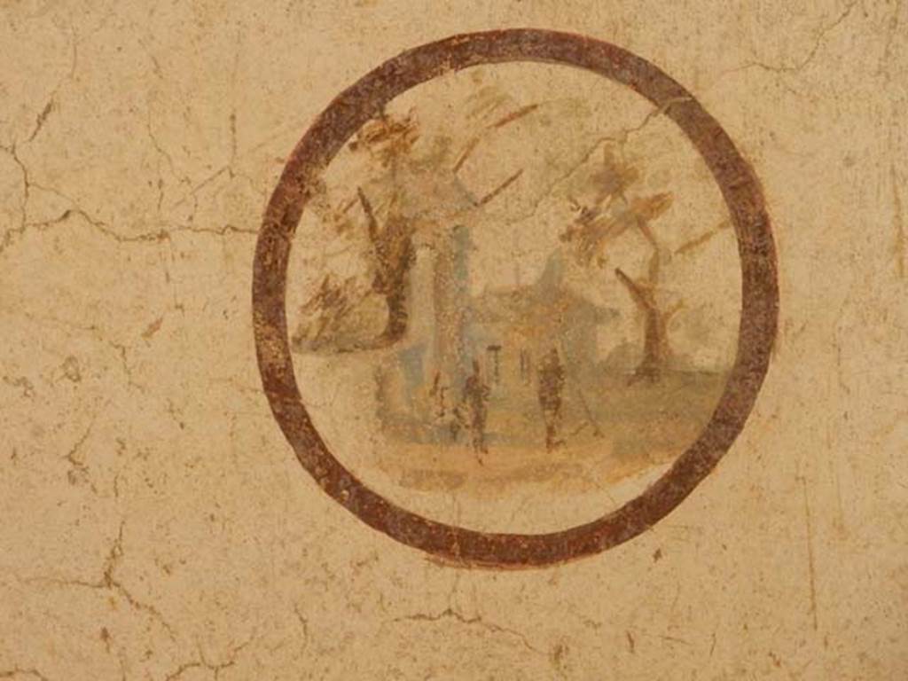 II.2.2 Pompeii. May 2016. Room “d”, detail of medallion from north end of west wall.
Photo courtesy of Buzz Ferebee.