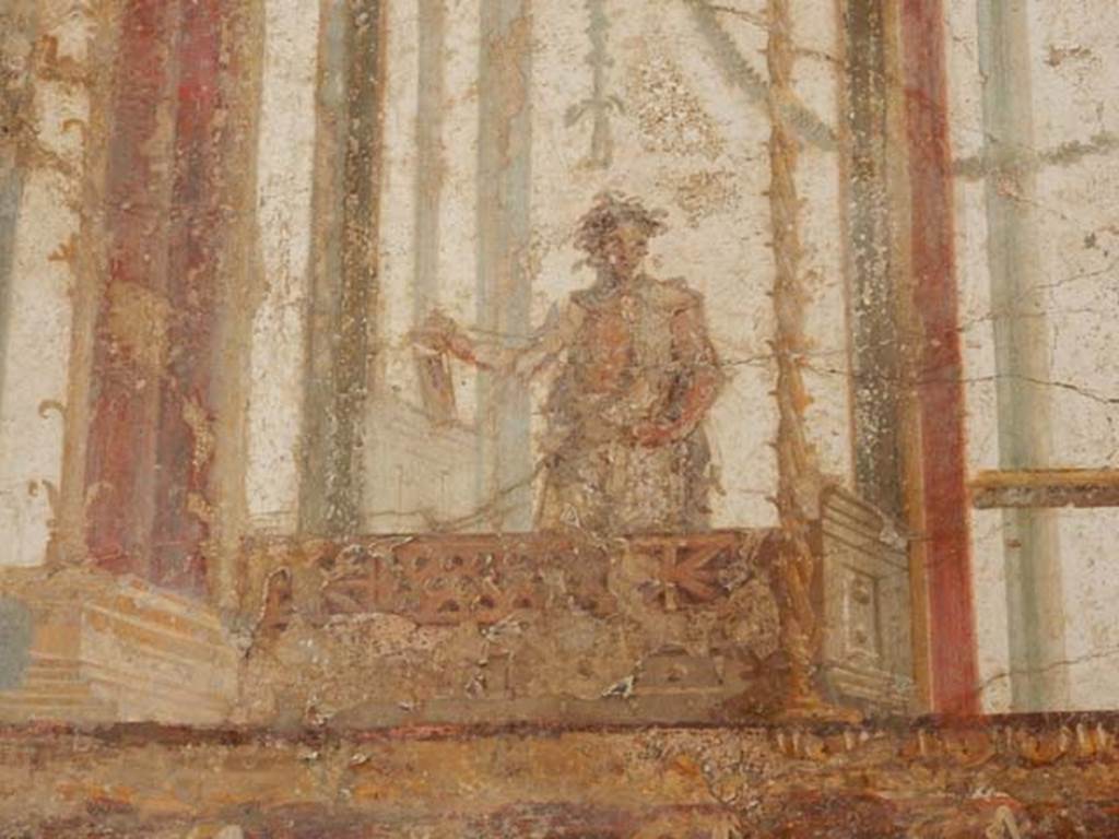 II.2.2 Pompeii. May 2016. Room “f”, detail of painted figure from upper west wall at south end. Photo courtesy of Buzz Ferebee.