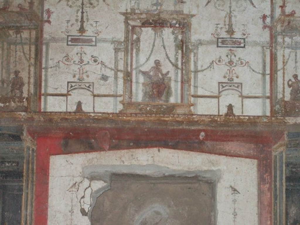 II.2.2 Pompeii. December 2005. Room “f”, detail of decoration on west wall.