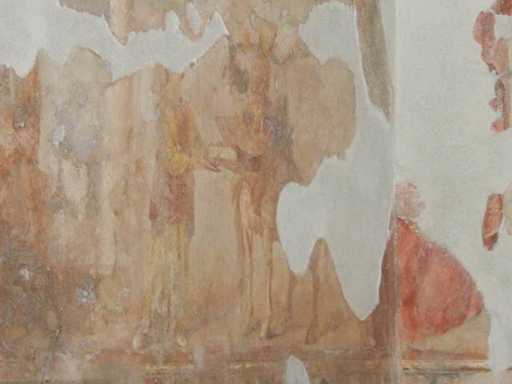 II.2.2 Pompeii. May 2016. Room “h”, north end of west wall. Frieze of Heracles, Deianeira and Nessus.
Photo courtesy of Buzz Ferebee.
See Lorenz K., 2013. In Epic Visions: Visuality in Greek and Latin Epic and its Reception. Cambridge U.P., p. 225.