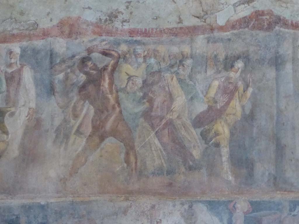 II.2.2 Pompeii. January 2017. Room “h”, east wall. The larger upper section depicting Heracles and Laomedon, King of Troy.
Foto Annette Haug, ERC Grant 681269 DÉCOR.