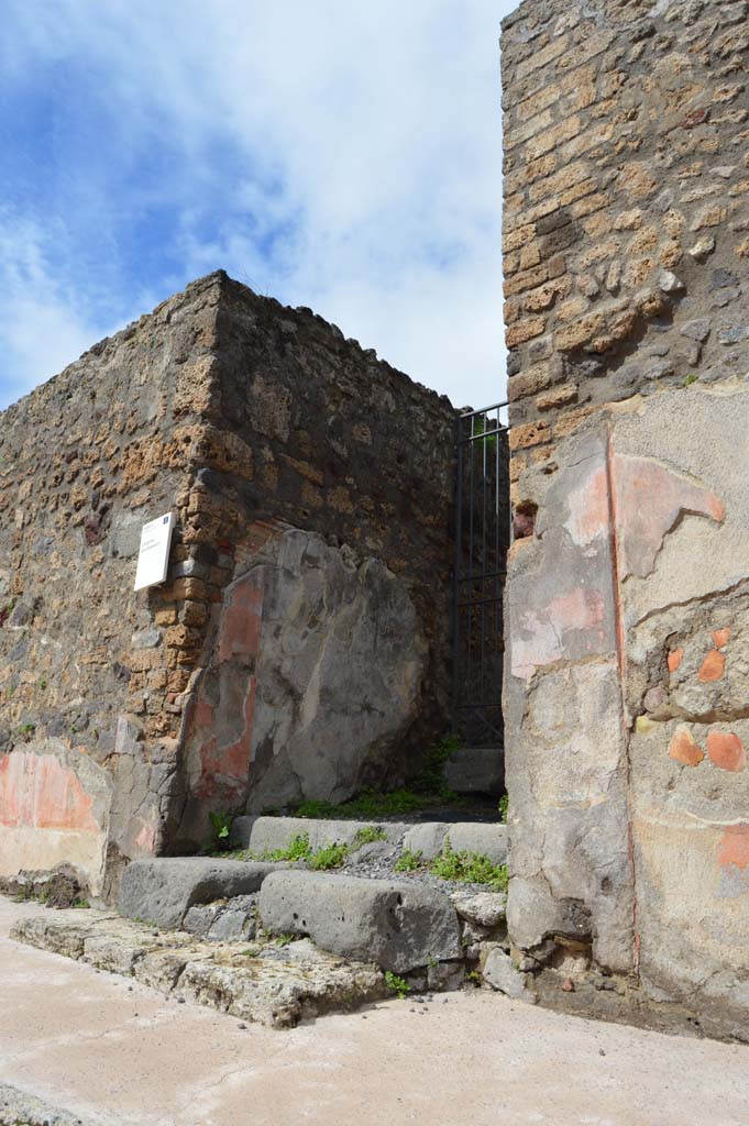 V.5.3 Pompeii. March 2018. Detail of painted decoration on plaster to east (right) of entrance doorway.
Foto Taylor Lauritsen, ERC Grant 681269 DÉCOR.
