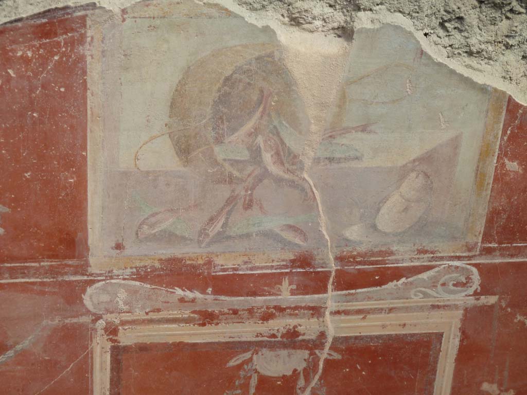 IX.12.9 Pompeii. March 2009. Room 3, painting of fishes and seafood with a basket.