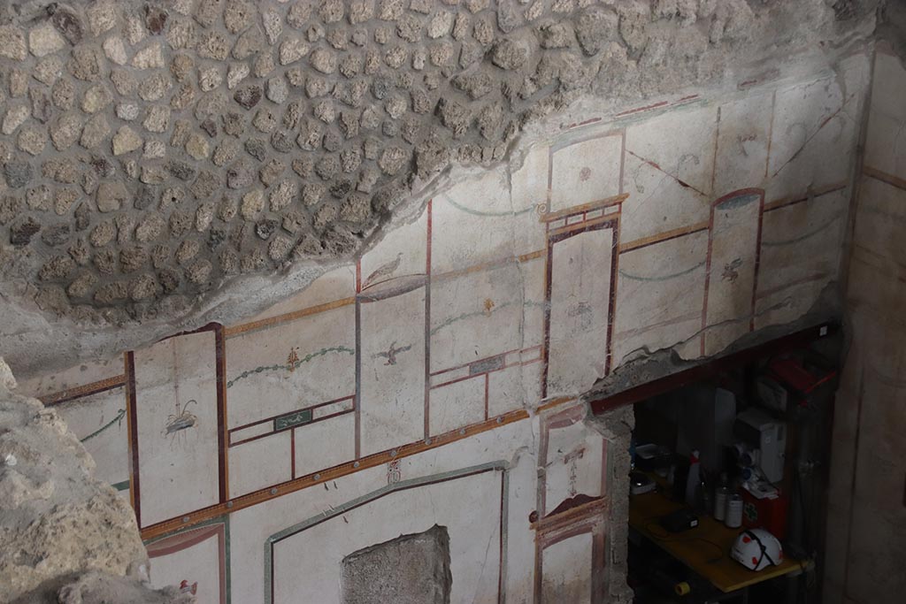 IX.12.9 Pompeii. October 2024. Room 13, detail from upper east wall. Photo courtesy of Klaus Heese.